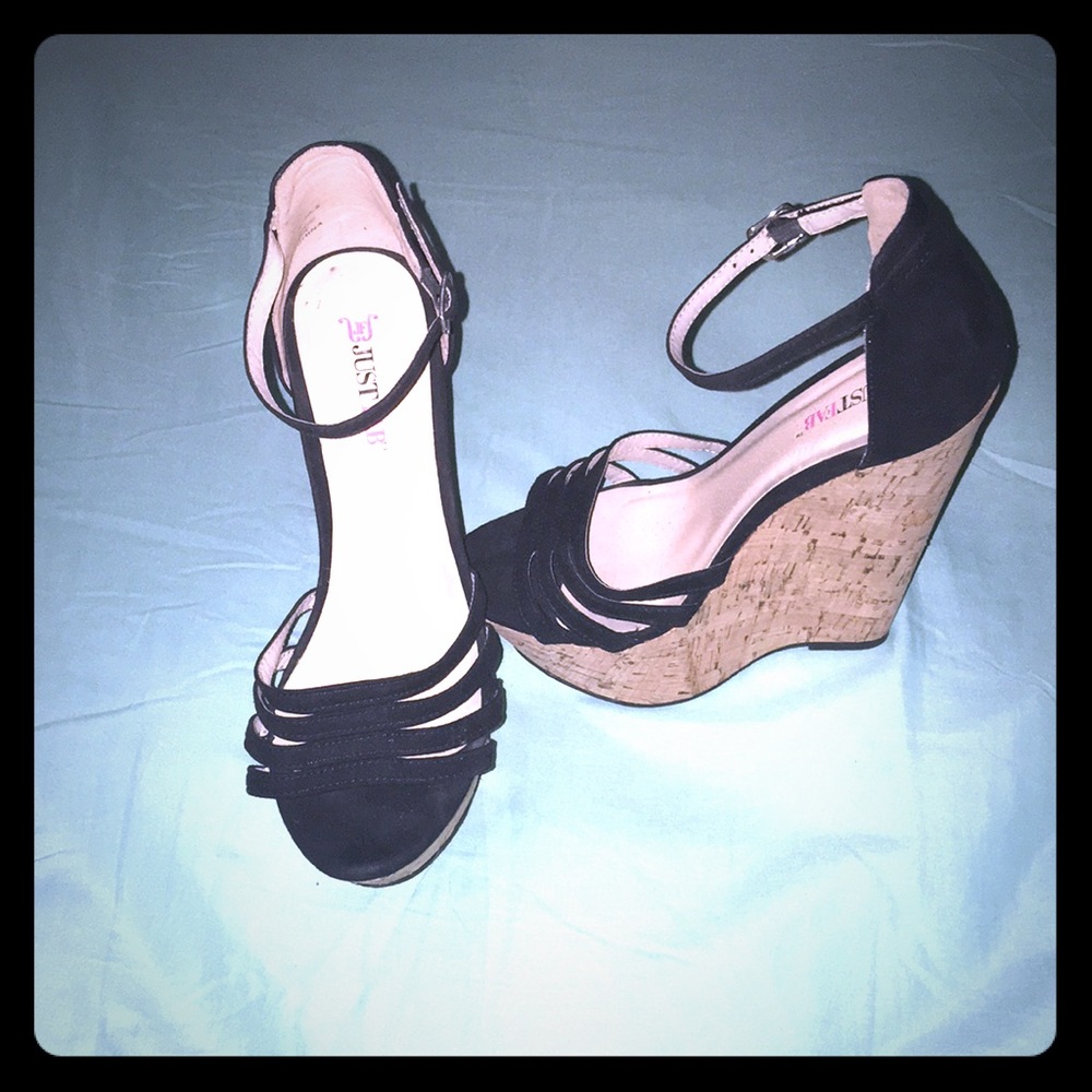 Black suede super high wedge sandals